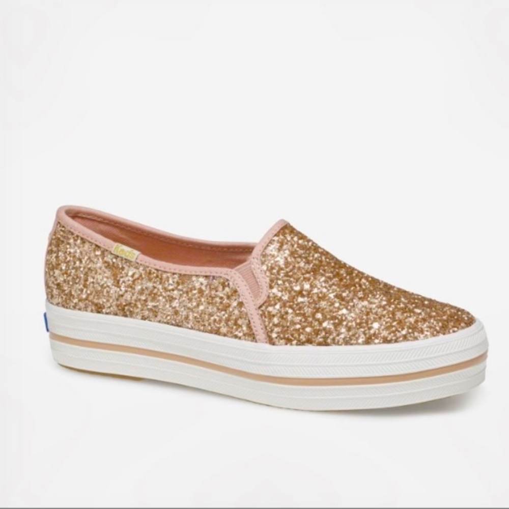 Kate Spade Keds | NWB Glitter Rose Gold Triple Decker Slip-On Sneaker
